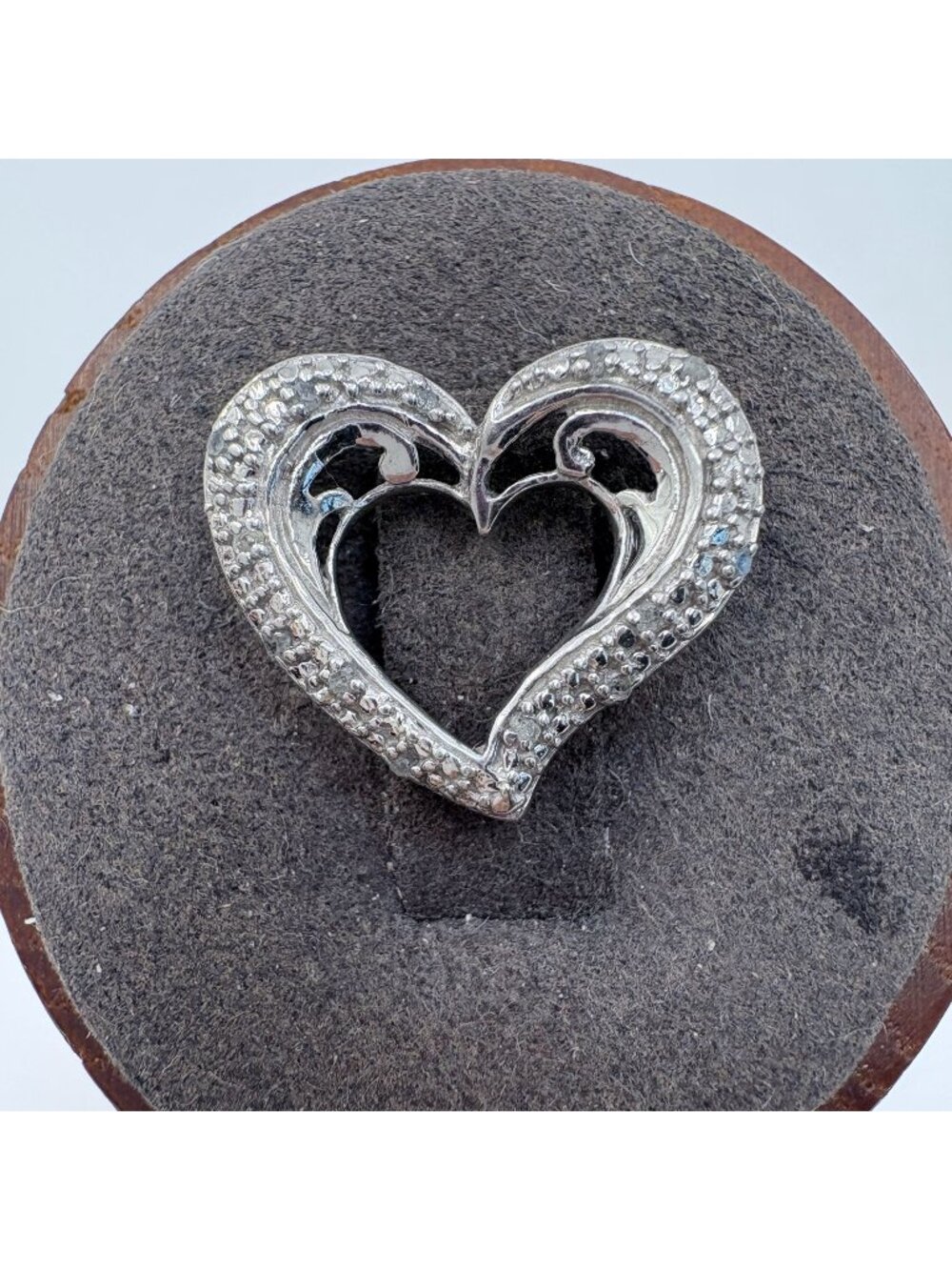 Natural Diamond Open Heart Pendant Sterling Silver 925 Size 0.5" Length